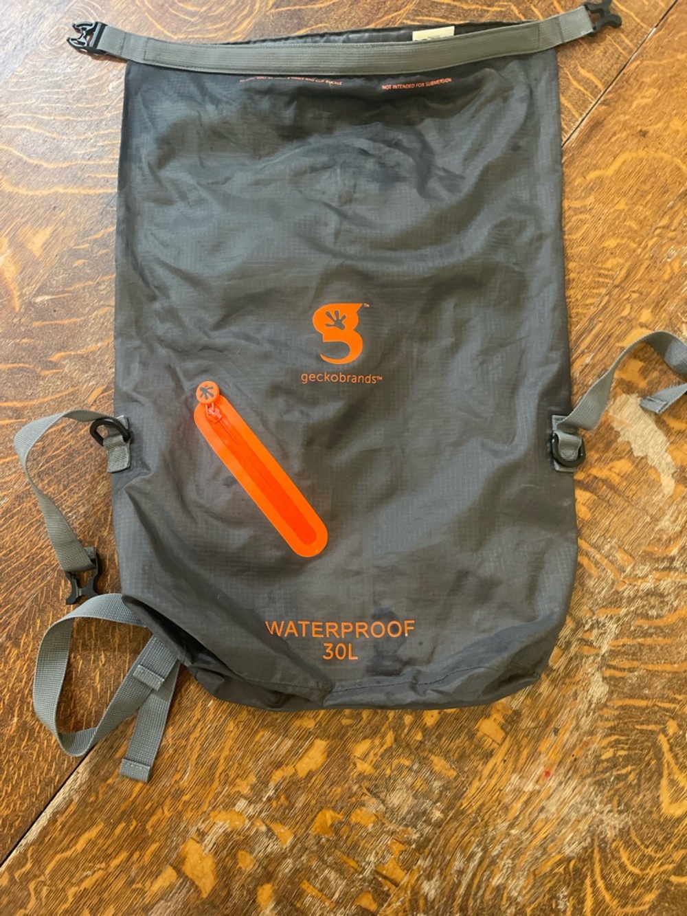 geckobrands Waterproof 30L Roll-Top Backpack - Black with Orange Accents